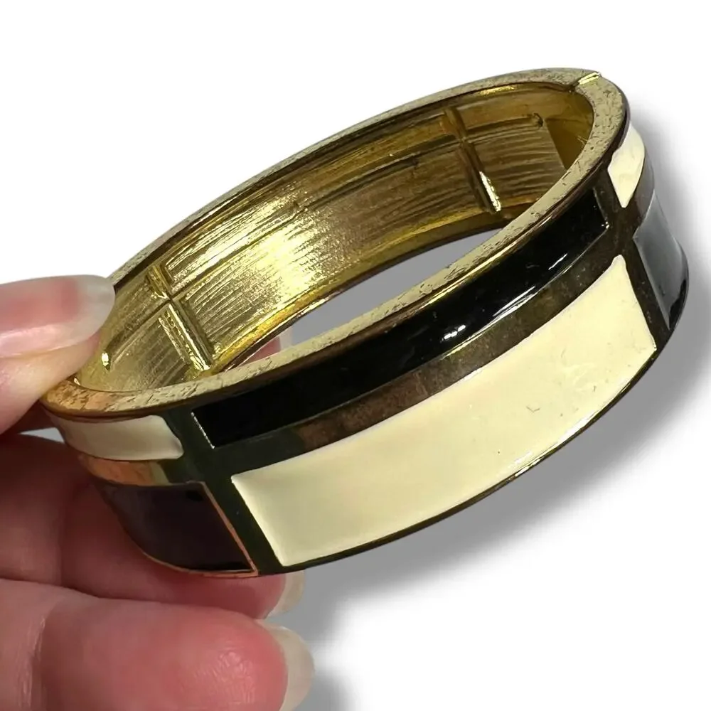 Womens Bangle Cuff Bracelet Fashion Jewelry Jeweled Black Cream Gold